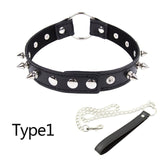 Fashion Leather Choker Necklace Adjustable Slave Collar Leash Bandage