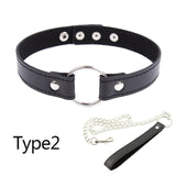 Fashion Leather Choker Necklace Adjustable Slave Collar Leash Bandage