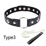 Fashion Leather Choker Necklace Adjustable Slave Collar Leash Bandage